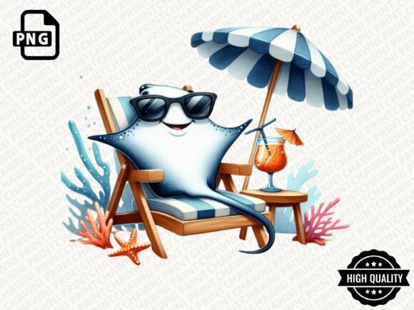 Animals Relaxing on Beach Clipart PNG: A Creative Asset for Summer Projects