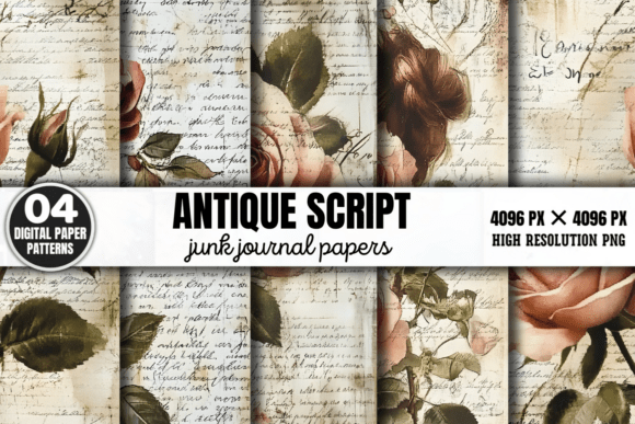 Antique Script Junk Journal Papers 2: A Designer's Guide