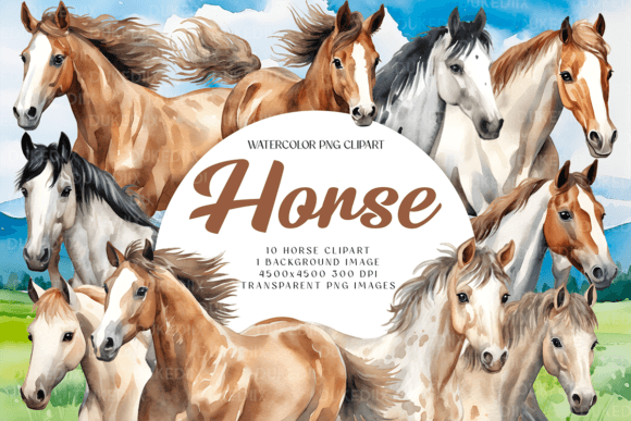 Elevate Your Designs with Exquisite Watercolor Horse Clip Art PNGs