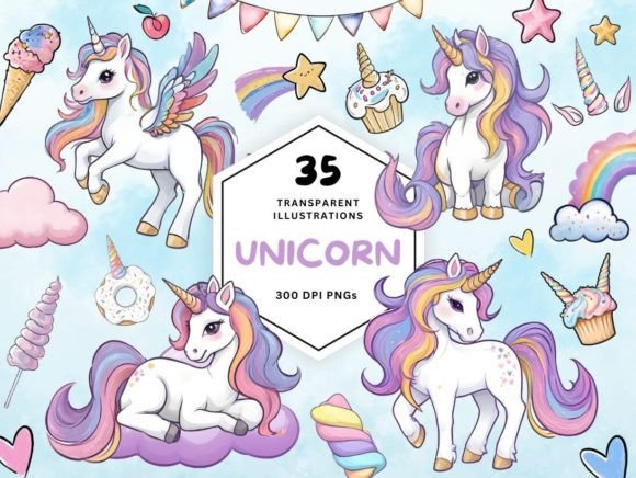 Enchanting Rainbow Unicorn Clipart for Creative Projects