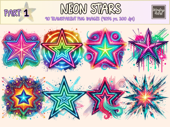 Illuminate Your Designs: The Power of Neon Stars Clipart