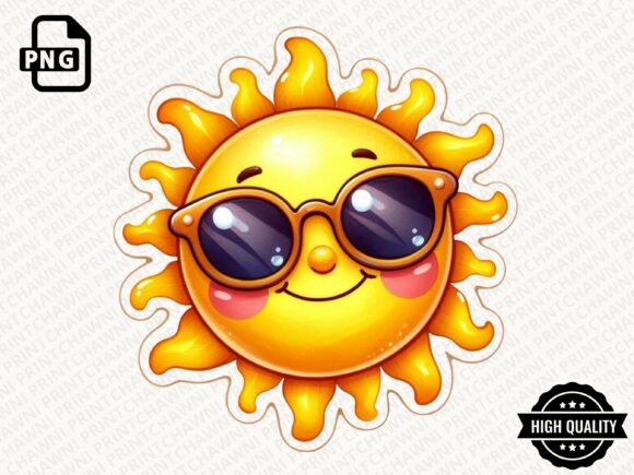 Infuse Your Projects with Sunshine: Kawaii Summer Sun Stickers PNG