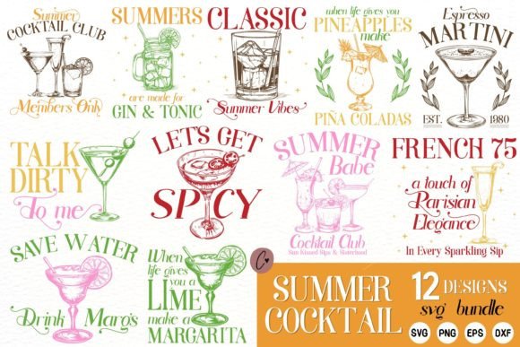Summer Cocktail SVG Bundle: 12 Designs for Your Creative Projects