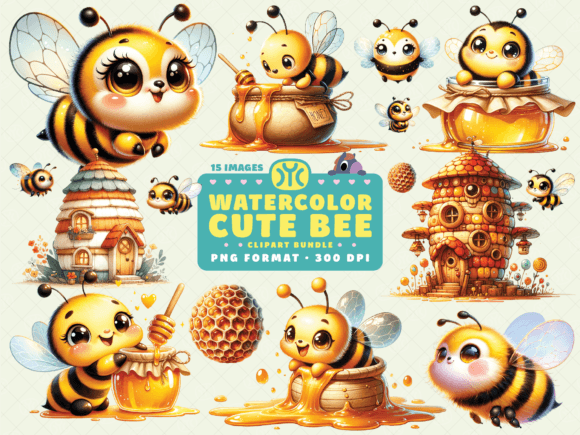 The Sweetest Design Asset: Watercolor Cute Bee Clipart for Every Project